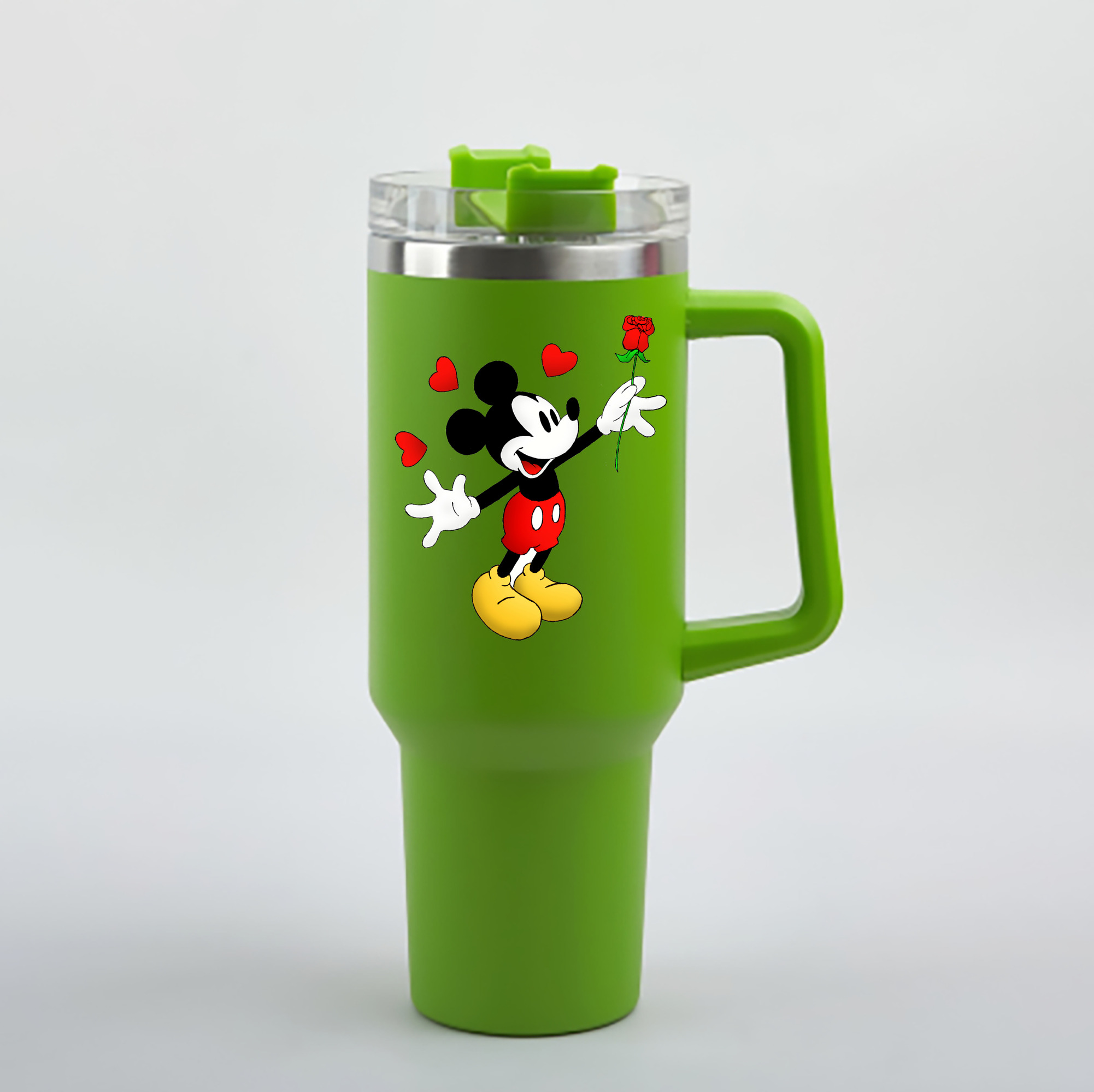 （画像用） ミッキーマウス Mickey Mouse 1200mL車用タンブラー - クリスタルステッカー（プラスチックストロー付き）